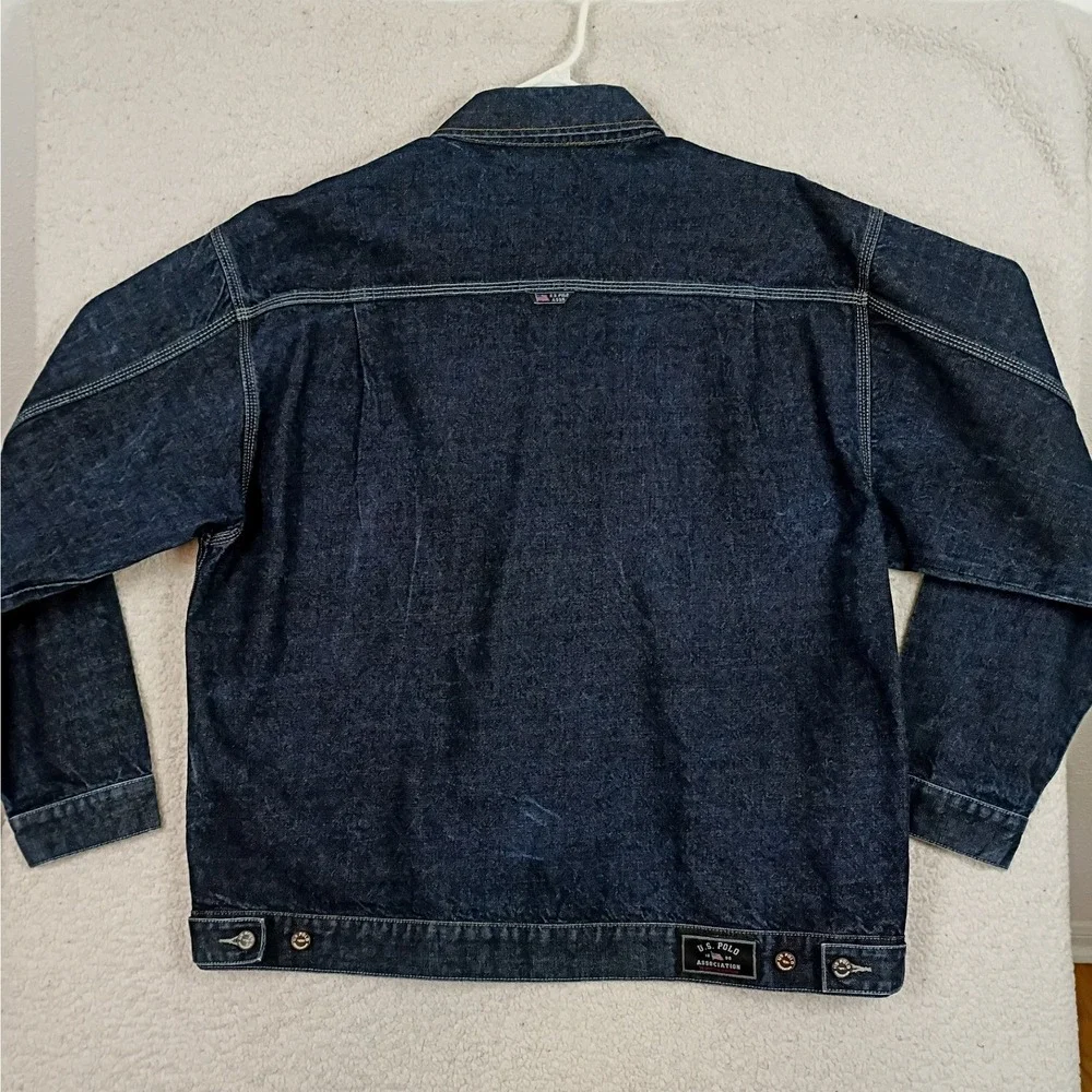 Vintage US Polo Assn Denim Jacket Trucker Mens L* Oversized Dark Wash 90s Street